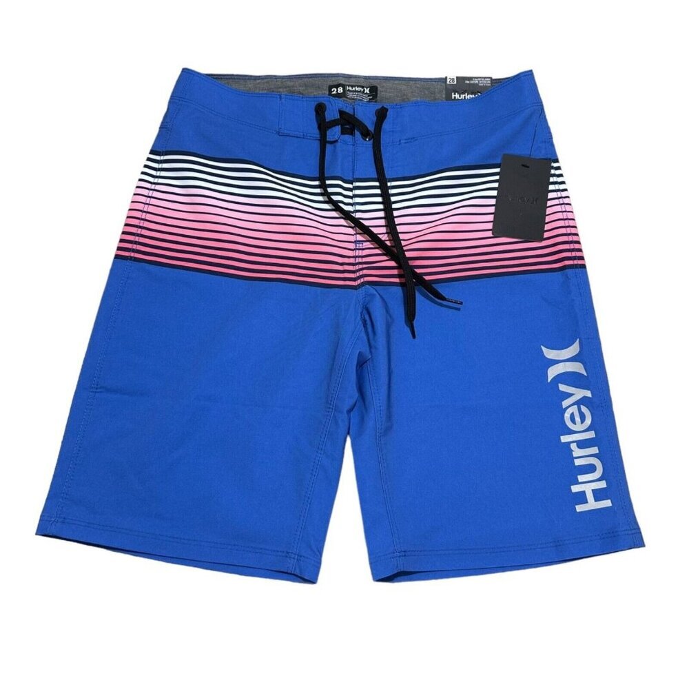 Hurley Mens 28 Lobos Board Shorts Deep Aqua Blue Gradient Stripe Swim Trunks NEW